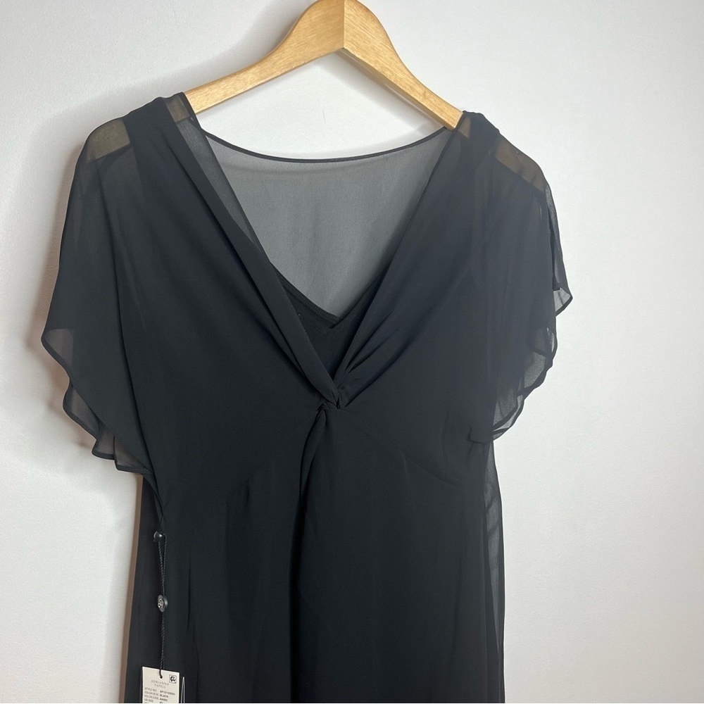 Adrianna Papell Womens XS Black Flutter Sleeve Chiffon Dress High Low Hemline - Picture 7 of 14